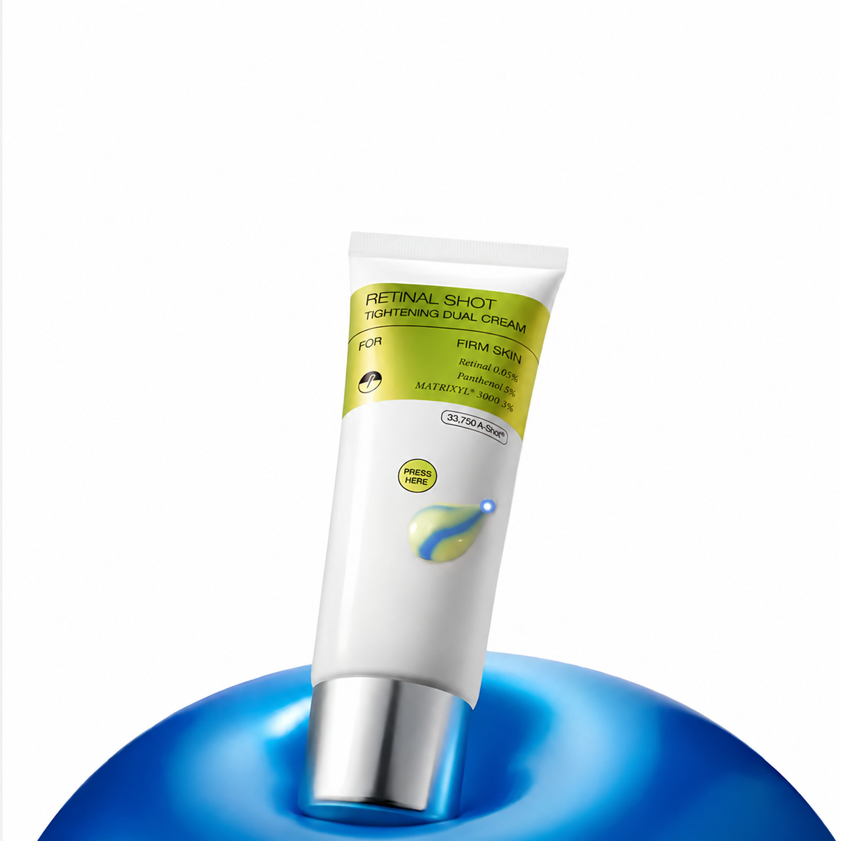 Retinal dual cream tube showing the two-tone cream dispensing detail