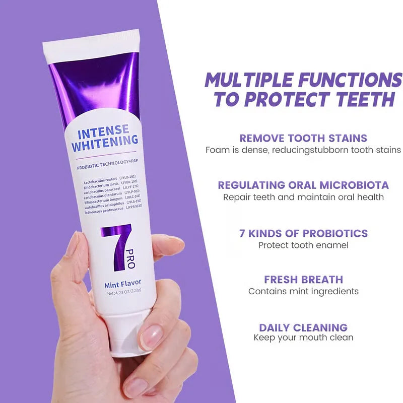 New 7-Pro Intensive Toothpaste features upgraded purple probiotic formula for deep enamel repair and long-lasting freshness